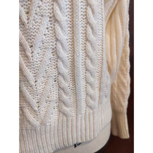 Studio 19 Womens Sweater Cable Knit Top Small Cream Ivory Mock neck Ruffle NEW - Picture 3 of 8